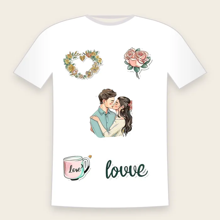 Camiseta de boda con stickers románticos