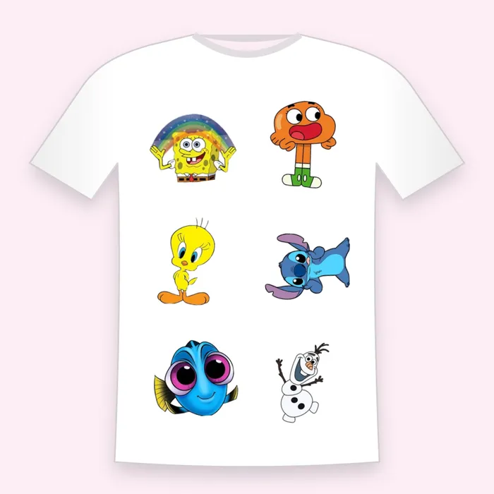 Camiseta con stickers de caricaturas