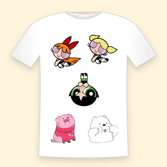 Camiseta con stickers de caricaturas